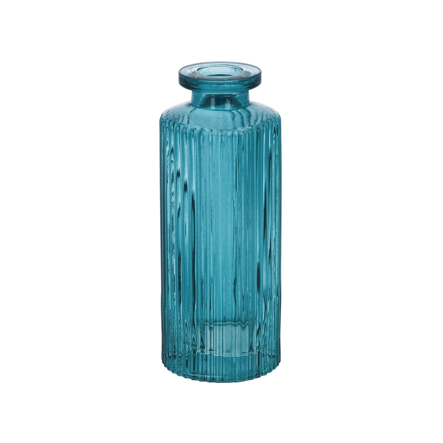 Teal Ribbed Glass Vase