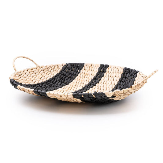 Rush Woven Plate Black Stripe Pattern with Handles