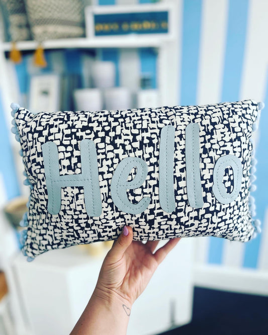 Light Blue Leather Hello Cushion