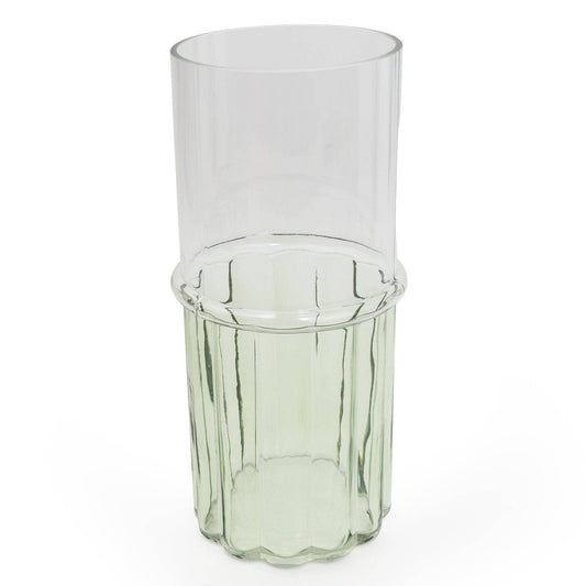 Two Tone Clear & Green Glass Cylinder Vase