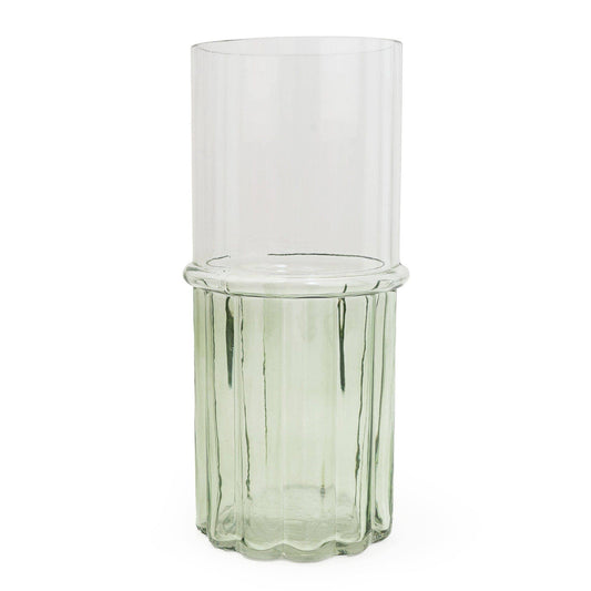 Two Tone Clear & Green Glass Cylinder Vase