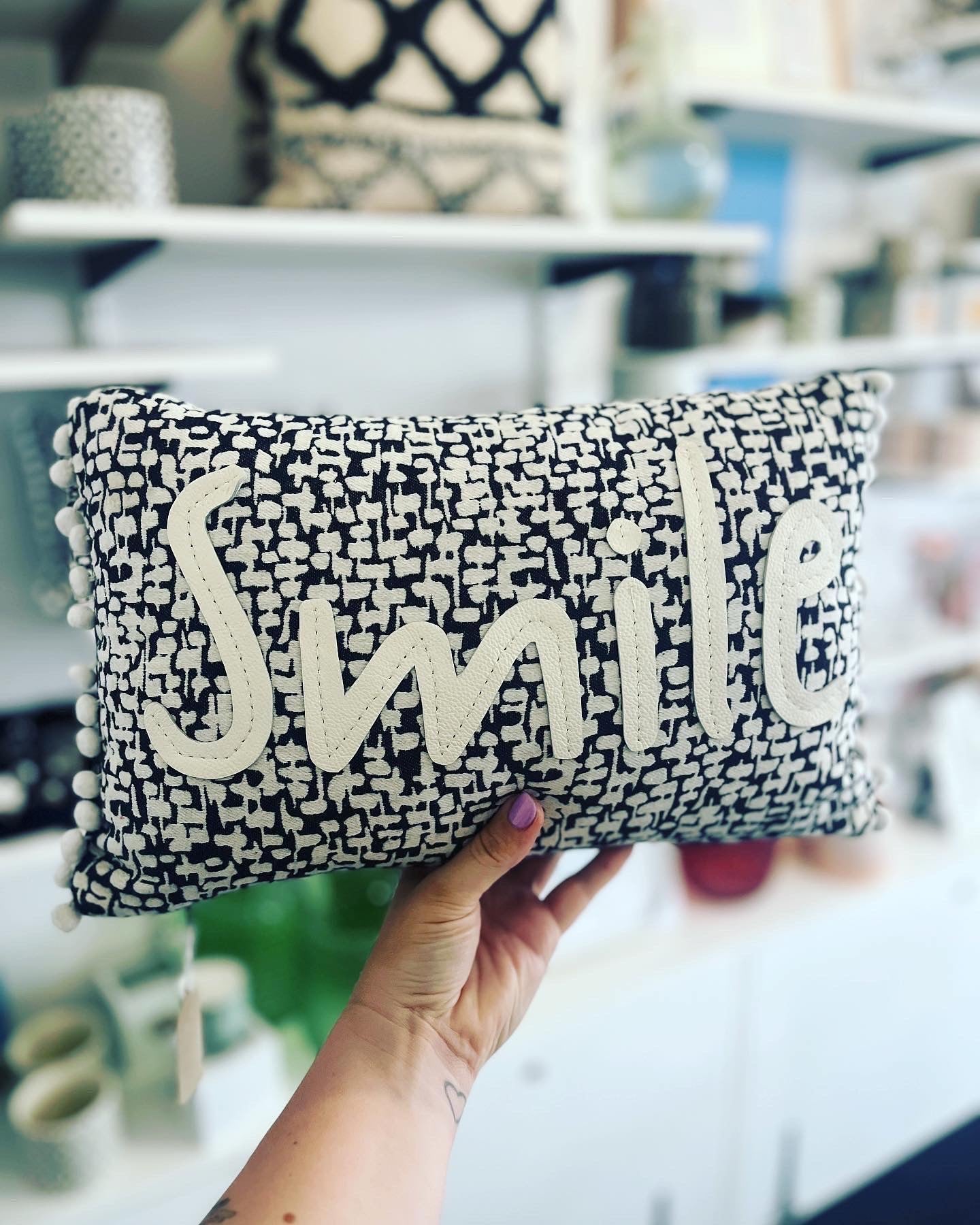 White Leather Smile Cushion