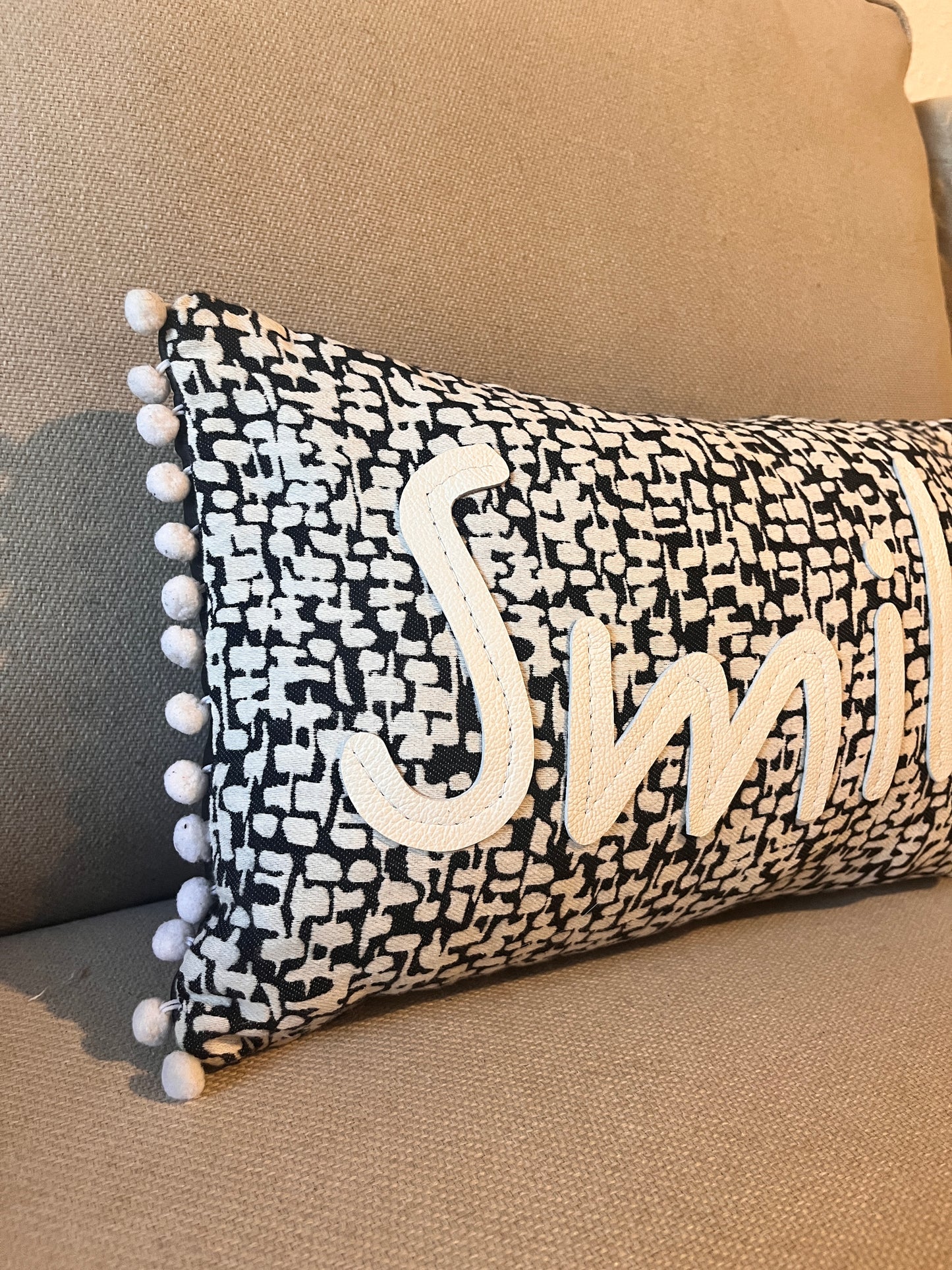 White Leather Smile Cushion