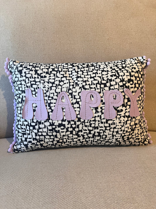 Lilac Leather Happy Cushion