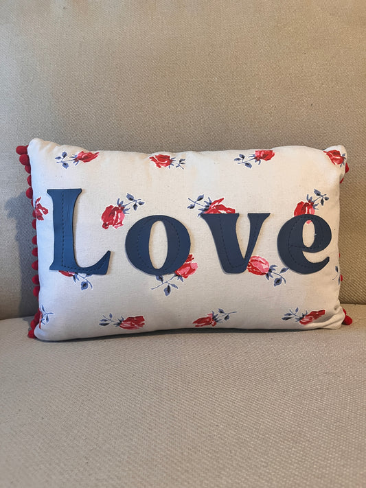 Blue Leather Love Cushion