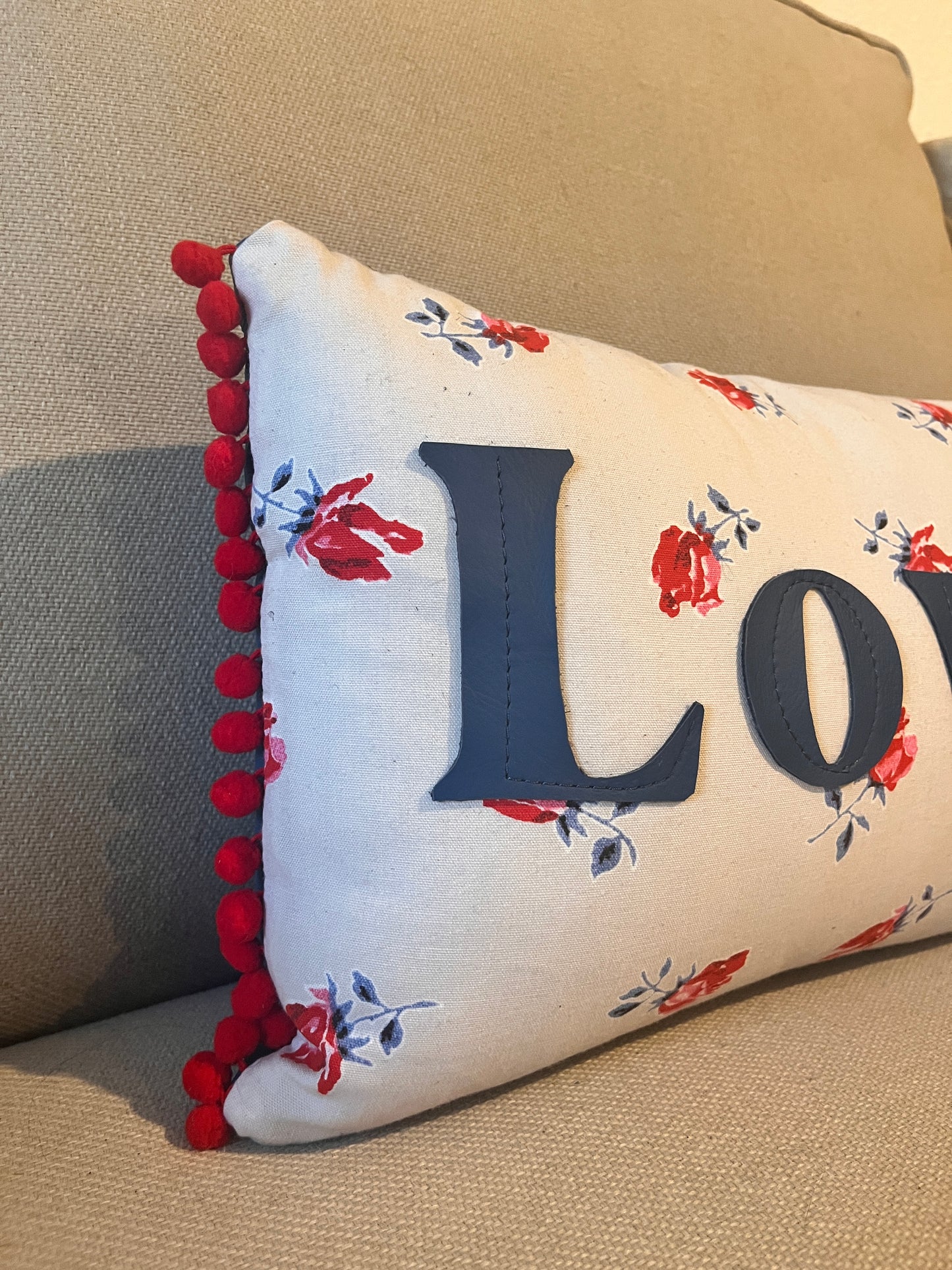 Blue Leather Love Cushion