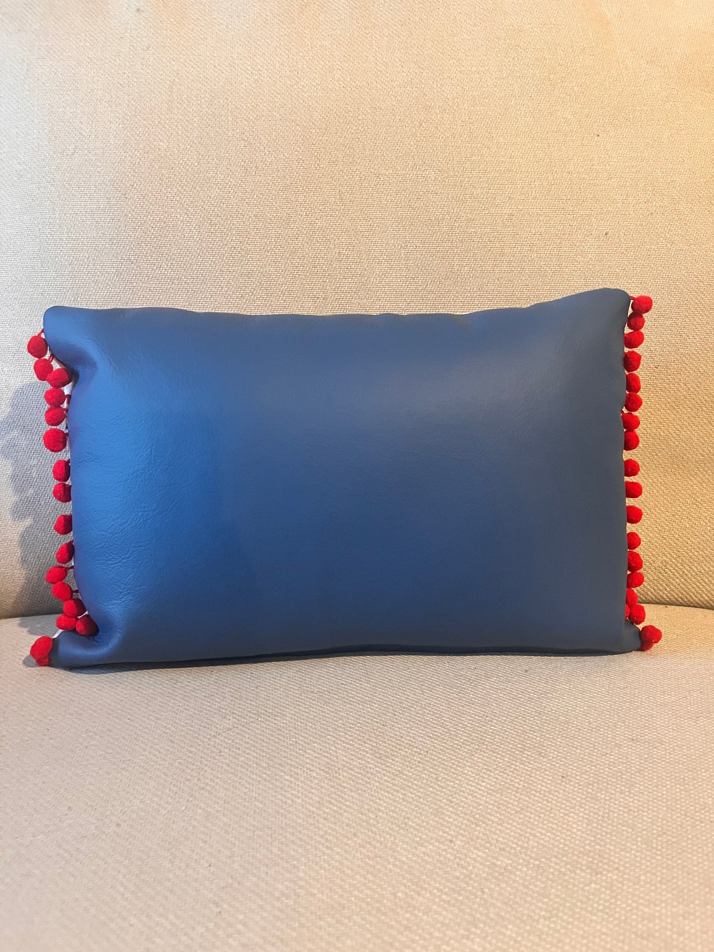 Blue Leather Love Cushion