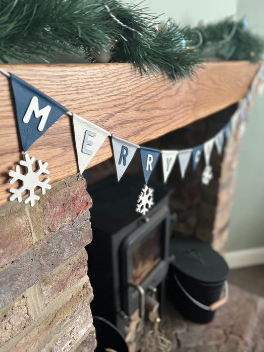 Merry Christmas Bunting With Snowflakes