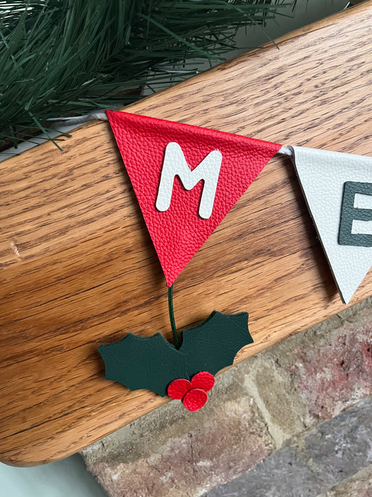 Merry Christmas Bunting With Hanging Holly