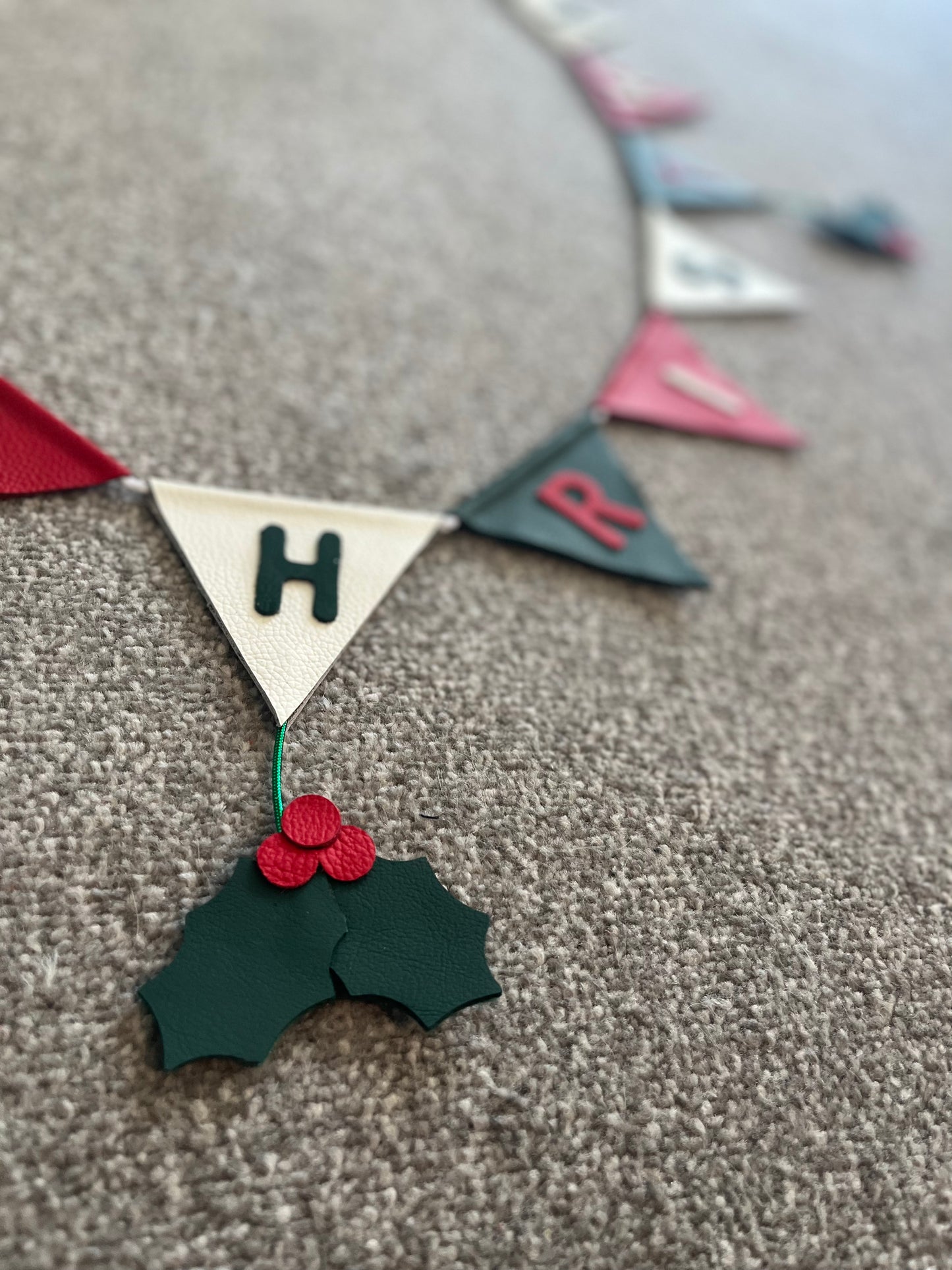 Merry Christmas Bunting With Hanging Holly