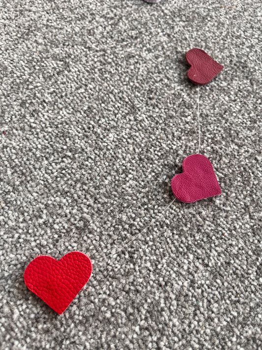 Reds and Pinks Leather Heart Bunting