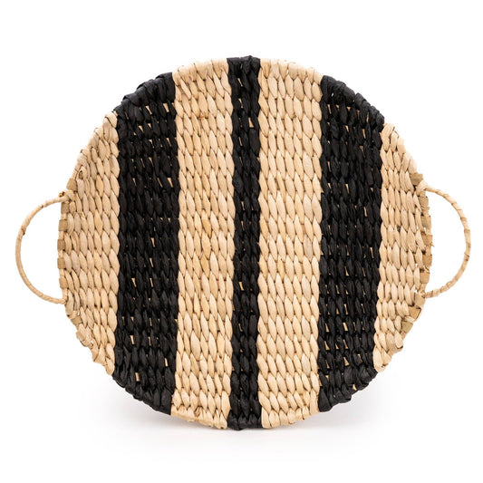 Rush Woven Plate Black Stripe Pattern with Handles