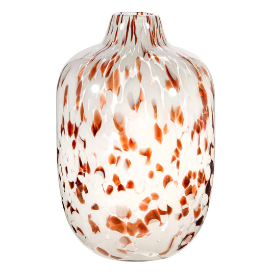 Large White and Brown Speckled Glass Vase