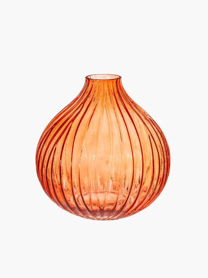 Round Fluted Amber Glass Vase