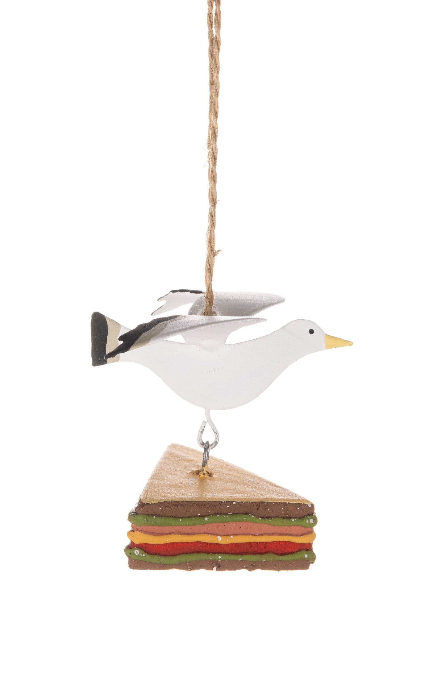 Hanging Seagull steals sandwich