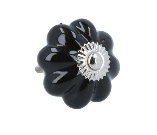 Ceramic Knob - Black Flower